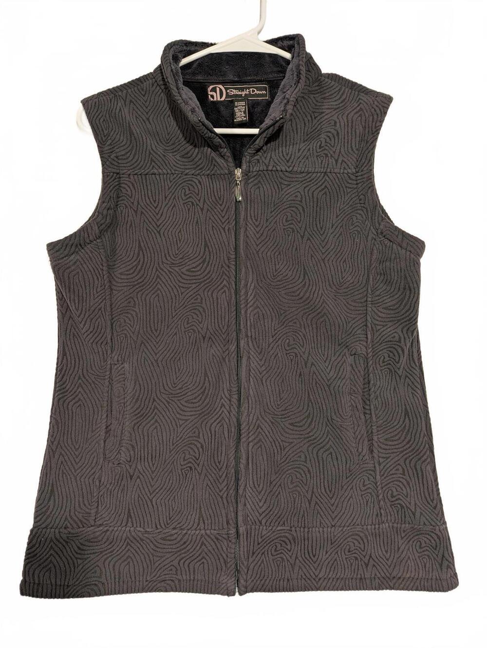 Straight Down Gray Fleece Vest Cozy Stylish Womens Medium 100% Polyester